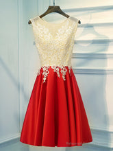 A Line Round Neck Red Short Lace Prom Dresses, Short Red Lace Formal Homecoming Dresses